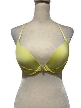 Tart Noir Yellow Lace Trim Push-Up Bra - Front Gold Metal Closure. Brand New